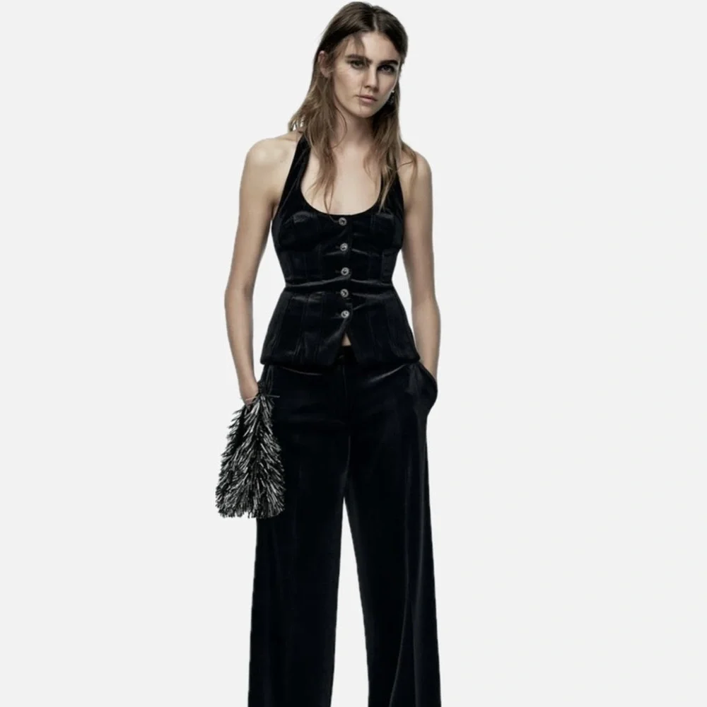 Zara velvet waistcoat with gem buttons - Picture 2 of 8
